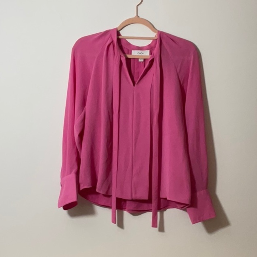 CeCe Pink Tie Front Blouse with Relaxed Fit